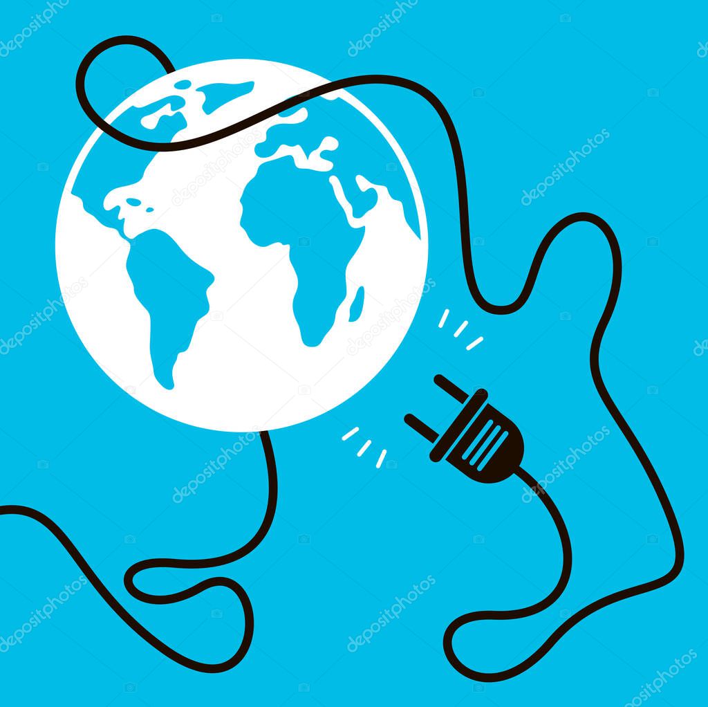 No internet connection vector concept poster or banner with unplugged electrical plug with earth globe.
