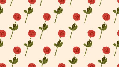 Sevgililer Günü teması için güller, pürüzsüz desen vektörü, çiçekli sonsuz arkaplan resmi.