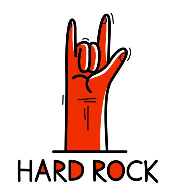 Hard rock ve heavy metal boynuzları beyaz üzerine izole edilmiş el vektörü düz çizim.