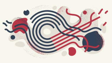 Çizgiler ve daireler, soyut modern sanat bileşimi, kırmızı ve siyah renkli ritmik ve hareketli tasarım dekorasyonu ile Geometrik sanatsal arka plan.