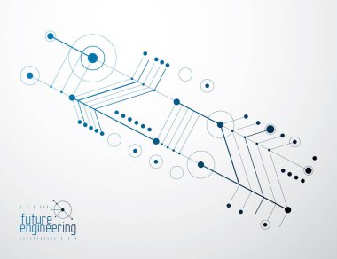Teknik plan, grafik ve web tasarımında kullanmak için soyut mühendislik taslağı. Endüstriyel sistemin çizim vektörü çizgileri ve çemberlerle oluşturuldu.
