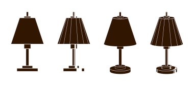 İç mekan için farklı masa lambaları basit vektör simgeleri seti, elektrik aydınlatma.