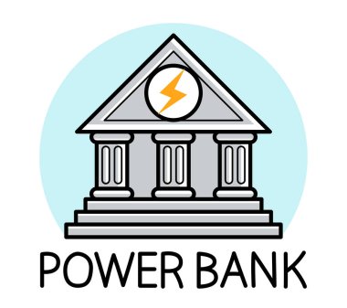 Güç Bankası mizahi simgesi gerçek banka klasik ön cephe vektör düz biçim ikonu izole.