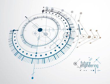 Daireler ve çizgilerden yapılmış mühendislik teknolojisi vektör duvar kağıdı. Teknik çizim soyut arkaplan.