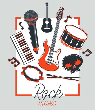 Rock müzik grubu taşıyıcı poster resmi beyaz arka plan, hard rock ve heavy metal canlı müzik festivali ya da konser ilanı ya da reklam afişi, rock n roll müzik grubu.