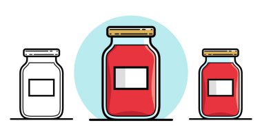 Bir kavanoz reçel, beyaz vektör çizimine karikatür stiliyle izole edilmiş lezzetli ve sağlıklı ev yapımı marmelat..