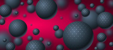 Gerçekçi noktalı küreler vektör illüstrasyonu, soyut arkaplan noktalı güzel toplar ve alan etkisi derinliği, 3 boyutlu küreler tasarım sanatı.