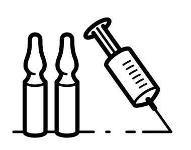 Beyaz, salgın veya pandemik Coronavirus covid 19 veya grip veya SARS veya herhangi bir aşı, farmakoloji kavramı üzerine izole edilmiş ampule edilmiş bir şırınganın aşı temalı gösterimi.