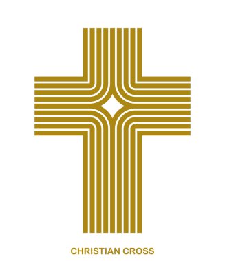 Beyaz, inanç ve inanç üzerine izole edilmiş Hristiyan çapraz modern doğrusal biçim vektör sembolü İsa 'nın çizgili grafik tasarımının çağdaş haç işareti.