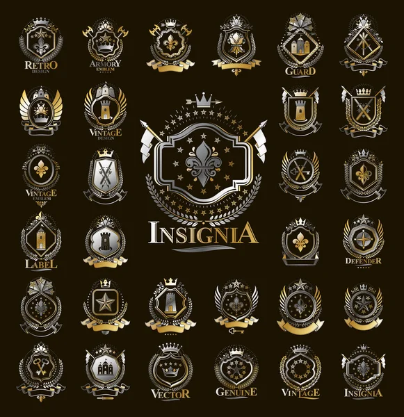 Vintage Emblemi Araldici Vettore Grande Set Antichi Distintivi Simbolici Araldica — Vettoriale Stock