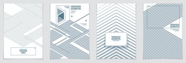Fütürist minimal broşürler grafik tasarım şablonları. Vektör geometrik desenler soyut arkaplanlar oluşturuldu. Broşürler, broşürler, tebrik kartları, davetiyeler ve reklamlar için tasarım şablonları. A4 yazdırma biçimi.