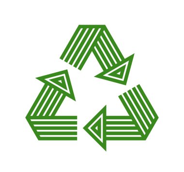 Modern geometrik doğrusal biçimdeki geri dönüşüm vektör üçgeni simgesi çevresel korunmanın beyaz, çağdaş çizgi sembolü izole edilmiş.