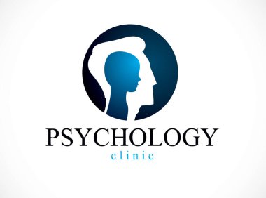 Psikoloji, zihinsel sağlık vektör tasarımı, insan kafası profili ve içindeki küçük çocukla yaratılmış, içsel çocuk konsepti, insan bireyselliğinin kaynağı ve psişik problemler. Terapi ve analiz.