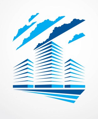 Ofis binası, modern mimari vektör çizimi. Emlak işi merkezi tasarımı. Büyük şehirde 3D fütüristik cephe. Logo ya da simge olarak kullanılabilir.