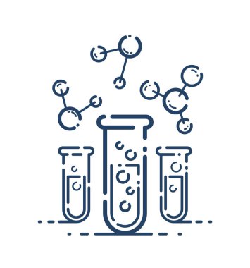 Test tüpü ve molekül bağlantı vektörü basit doğrusal ikon, bilim kimyası ve tıp analiz çizgisi sanat sembolü, laboratuvar araştırması.