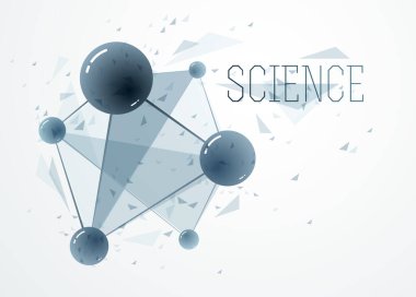 Moleküller vektör illüstrasyonu, bilim kimyası ve fizik teması soyut arkaplan, mikro ve nano bilim ve teknoloji teması, atomlar ve mikroskobik parçacıklar.