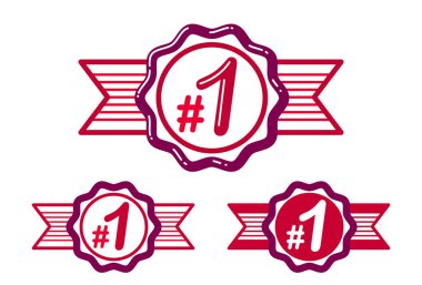 Birincilik vektör ödülü, grafik tasarımı geometrik basit amblem etiketi numara 1, iş başarısı ve zafer teması etiketi, klasik tarz simgesi.