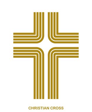 Beyaz, inanç ve inanç üzerine izole edilmiş Hristiyan çapraz modern doğrusal biçim vektör sembolü İsa 'nın çizgili grafik tasarımının çağdaş haç işareti.