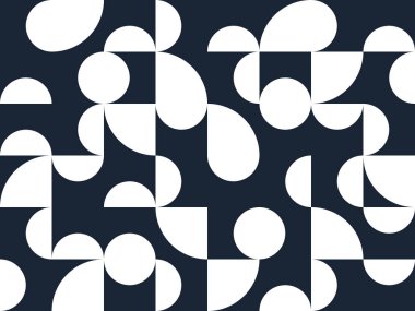 Geometrik soyut düz desenli siyah beyaz geometri, 70 'ler tarzında duvar kağıdı arka planı, Bauhaus yapıcı tarzı fayanslar..