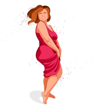 Çekici ve seksi, beyaz, vektör illüstrasyon konseptine izole edilmiş, vücut pozitifliği sağlık ve mutluluk, sevgi ve vücut fikrini kabul et..