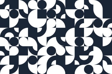 Geometrik soyut düz desenli siyah beyaz geometri, 70 'ler tarzında duvar kağıdı arka planı, Bauhaus yapıcı tarzı fayanslar..