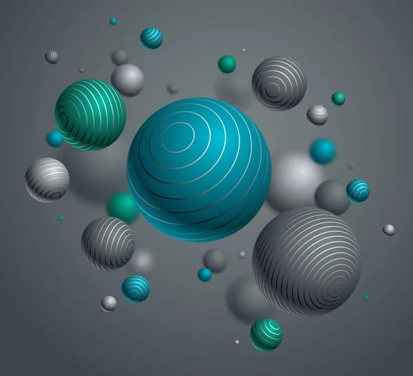 球体矢量背景 线装饰飞行球的组成 三维混合现实球体 场效应的实际深度 — 图库矢量图片