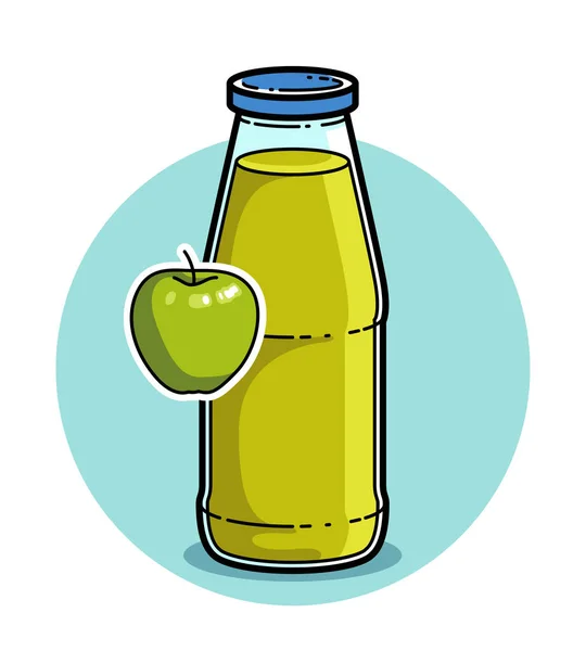 Jus Pomme Vert Dans Une Bouteille Verre Isolé Sur Fond — Image vectorielle