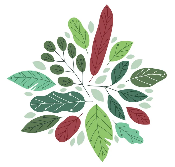 Krásné Svěží Zelené Listy Plochý Styl Vektorové Ilustrace Izolované Bílé — Stockový vektor