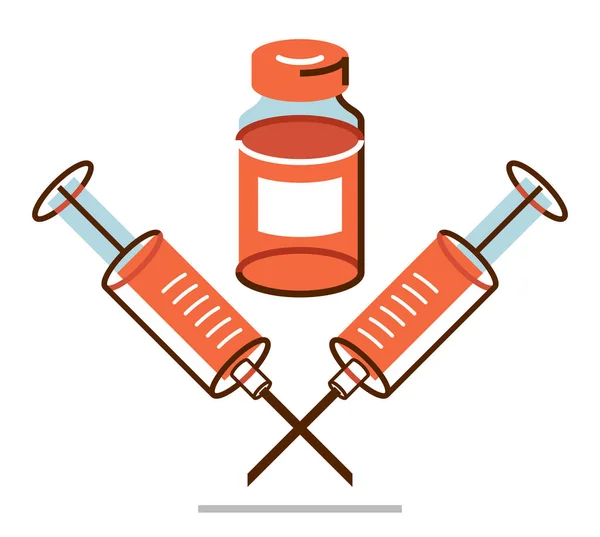 Tema Vaccinazione Illustrazione Vettoriale Una Siringa Con Flaconcino Isolato Coronavirus — Vettoriale Stock