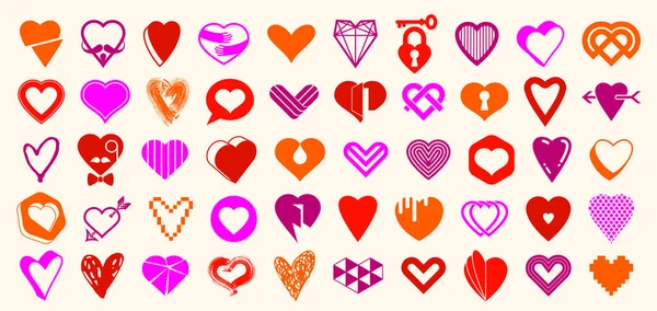 Colección Corazones Vector Logos Iconos Conjunto Formas Del Corazón Diferentes — Vector de stock