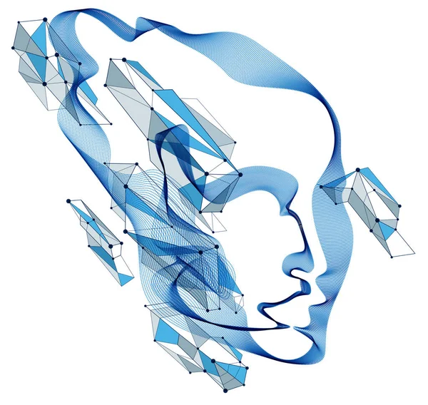 Duch Cyfrowego Czasu Elektronicznego Ilustracja Wektora Sztucznej Inteligencji Ludzkiej Głowy — Wektor stockowy
