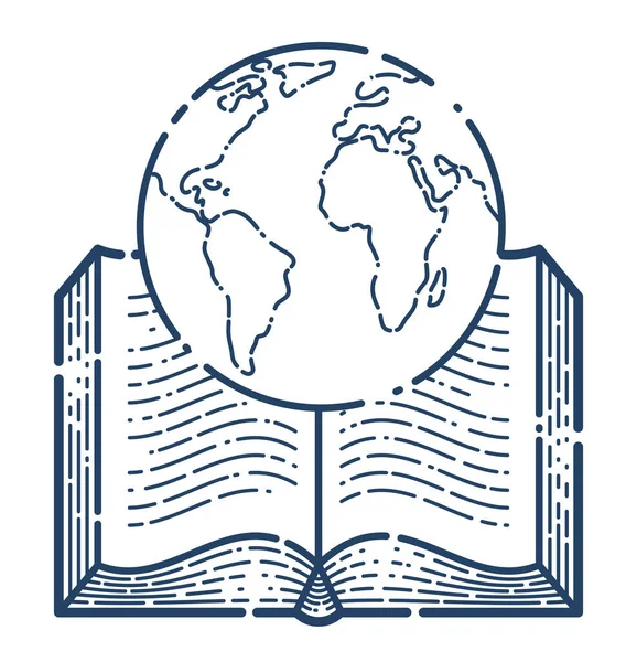 Open Book Earth Planet Vector Linear Icon Γεωγραφία Ταξιδιωτική Λογοτεχνία — Διανυσματικό Αρχείο