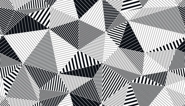 多角形の線形黒と白のシームレスなパターン グラフィックモノクロームローポリストライプ無限の壁紙の背景 — ストックベクタ