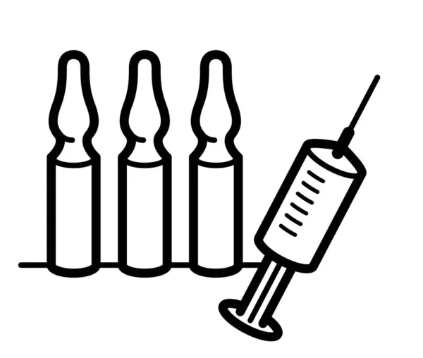 Vektor Vektor Illustration Einer Spritze Mit Ampullen Über Weißem Epidemischem — Stockvektor