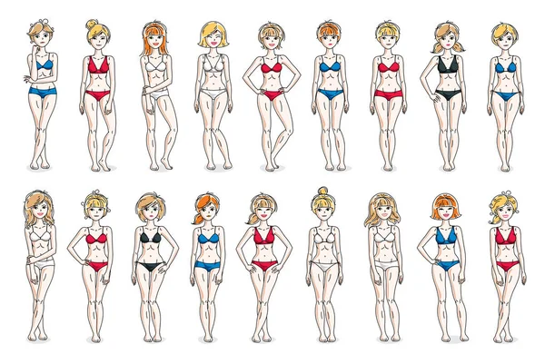 Bikini Kleding Schattig Aantrekkelijk Vrouwen Vector Illustraties Grote Collectie Geïsoleerd — Stockvector