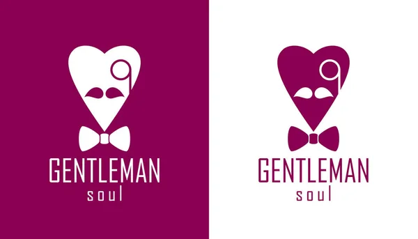 Gentleman Καρδιά Διάνυσμα Εικονίδιο Λογότυπο Σχήμα Καρδιάς Μουστάκι Γραβάτα Και — Διανυσματικό Αρχείο