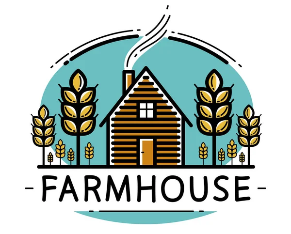 Casa Fazenda Com Espigas Emblema Vetor Agricultura Logotipo Isolado Fundo — Vetor de Stock