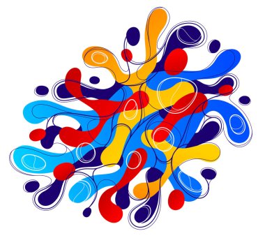 Hareket vektörü soyut grafik tasarım elementinde akışkan sıvı şekiller, dinamik modern sanat akışı ve değişen formlar, gradyan lav kabarcıkları.