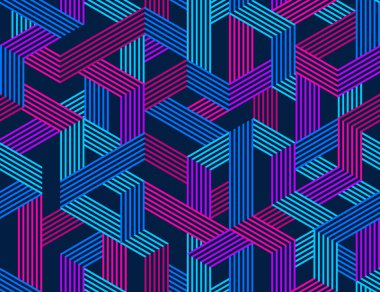 Kusursuz izometrik çizgiler geometrik desen, 3D küp vektör döşeme arka planı, mimari ve inşaat, duvar kağıdı tasarımı.