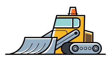 Buldozer vektör çizgi film biçimi simgesi beyaz arkaplanda izole edildi.