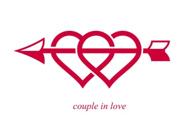 Yay vektör ikonu ya da logo, evlilik ve çift konsepti romantik tema, özen ve birliktelik, birbirine bağlı iki kalp.