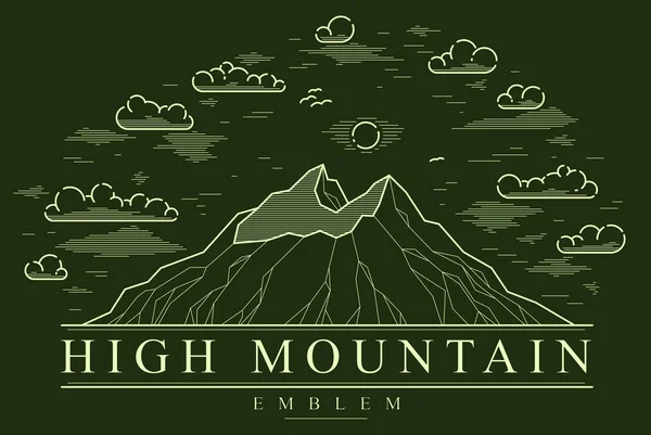 Picos Montaña Línea Arte Vector Emblema Oscuro Lineal Ilustración Cordillera — Archivo Imágenes Vectoriales