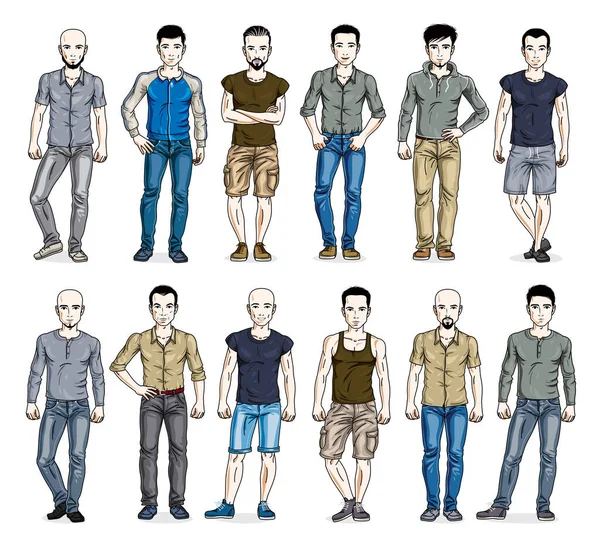 Homens Casual Desgaste Vetor Ilustrações Grande Conjunto Isolado Fundo Branco —  Vetores de Stock