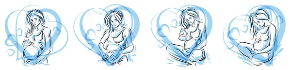 怀孕和母性主题矢量插图集孕妇图画为白色背景 产前怀孕漂亮女性新生命主题 — 图库矢量图片