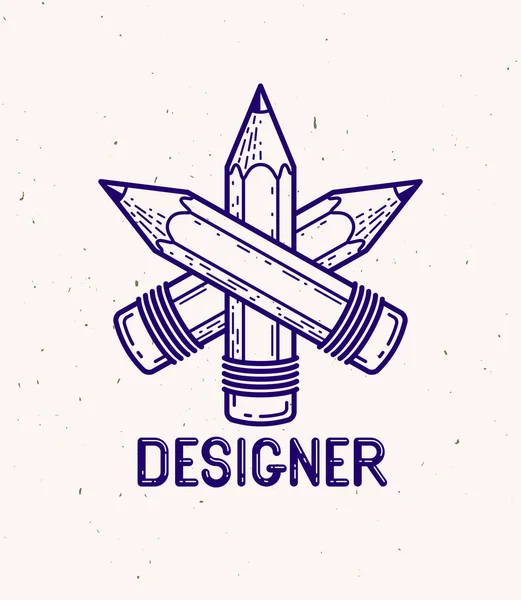 デザイナーやスタジオのための3つの交差鉛筆ベクトルシンプルな流行のロゴやアイコン 創造的な競争 デザイナーチーム 線形スタイル — ストックベクタ