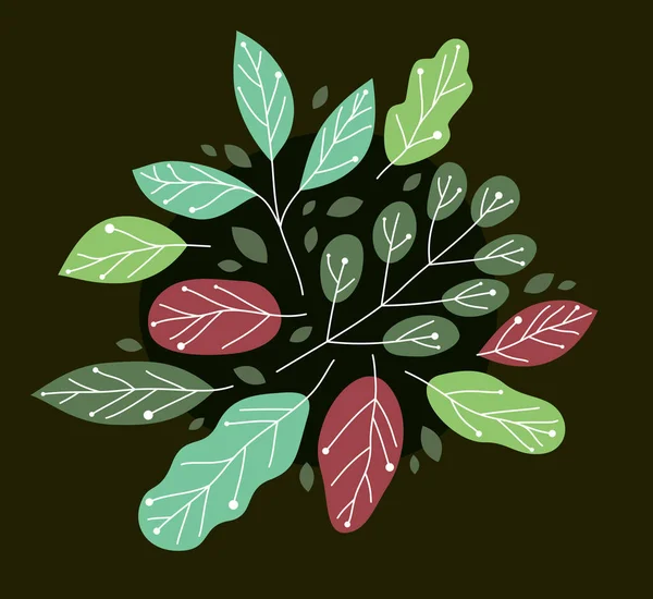 Krásné Svěží Zelené Listy Plochý Styl Vektorové Ilustrace Přes Rark — Stockový vektor