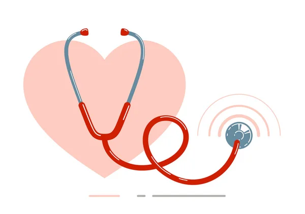 Stethoscope Heart Vector Simple Icon Isolated White Background Cardiology Theme — Stock Vector