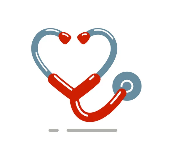 心脏形状听诊器向量简单图标 独立于白色背景 心脏科主题插图或标志 — 图库矢量图片