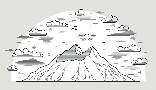 Picos Montaña Línea Arte Vector Ilustración Aislado Blanco Ilustración Lineal — Vector de stock