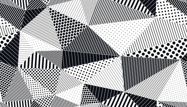 Polygonal Linear Black White Seamless Pattern Graphic Monochrome Low Poly — Stock Vector